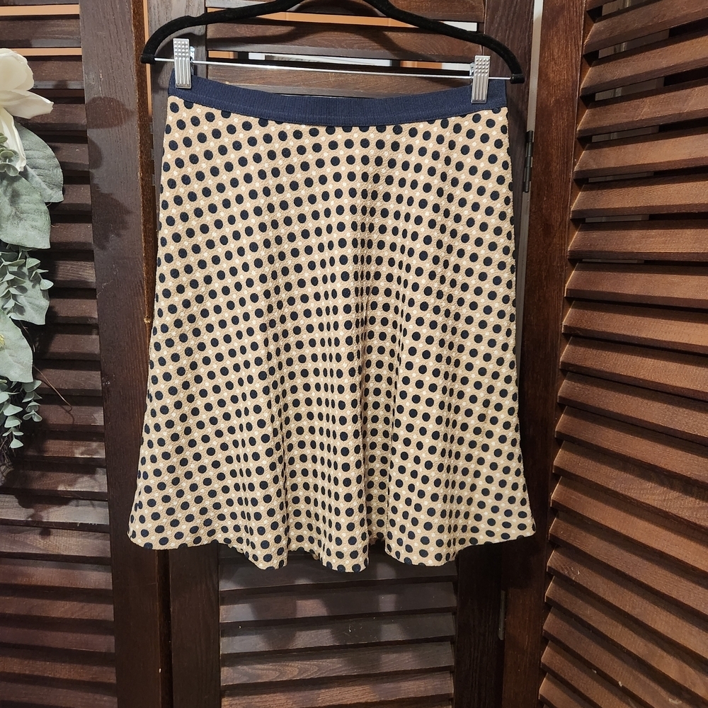 Ann Taylor Beige Skirt with Navy Polka Dots